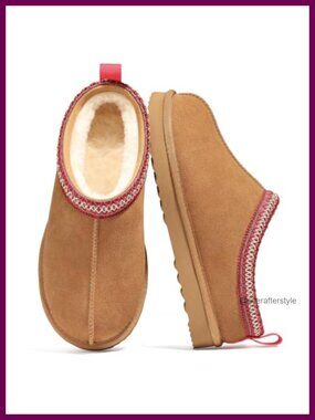 Genuine Suede Fuzzy Lined Winter House Slippers Woven Braid Non-Slip